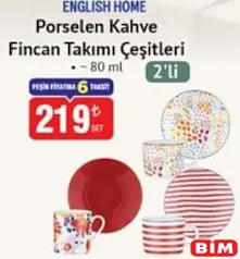 ENGLİSH HOME PORSELEN KAHVE FİNCAN TAKIMI ÇEŞİTLERİ 2'Lİ 80 ML